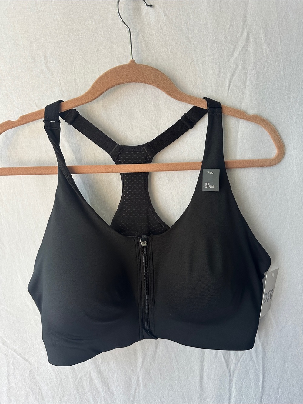 DSG Black Front-Zip High Support Sports Bra